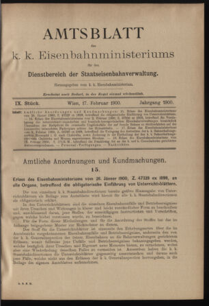 Verordnungs- und Anzeige-Blatt der k.k. General-Direction der österr. Staatsbahnen 19000217 Seite: 1