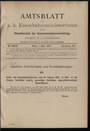 Verordnungs- und Anzeige-Blatt der k.k. General-Direction der österr. Staatsbahnen 19000303 Seite: 1