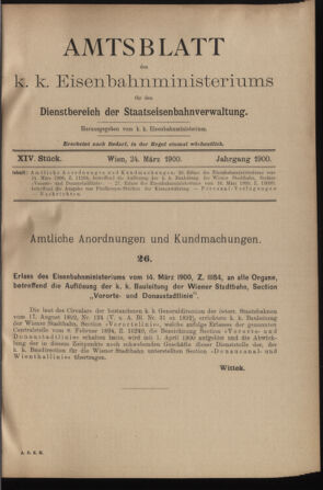 Verordnungs- und Anzeige-Blatt der k.k. General-Direction der österr. Staatsbahnen 19000324 Seite: 1