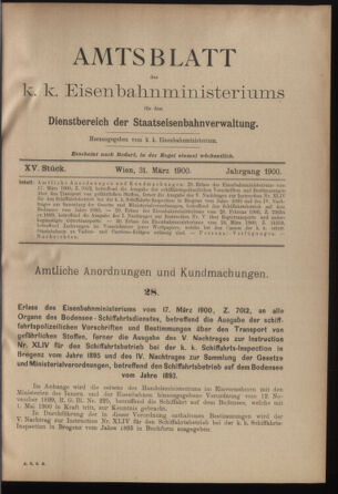 Verordnungs- und Anzeige-Blatt der k.k. General-Direction der österr. Staatsbahnen 19000331 Seite: 1