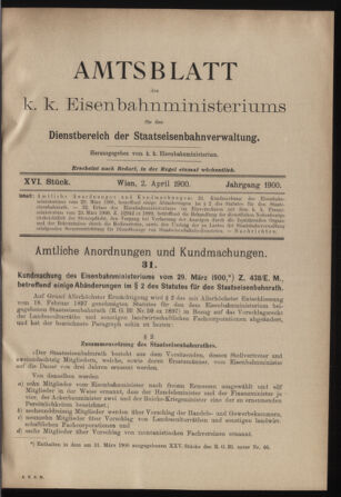 Verordnungs- und Anzeige-Blatt der k.k. General-Direction der österr. Staatsbahnen 19000402 Seite: 1