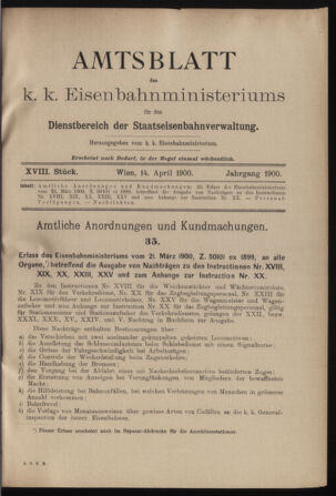 Verordnungs- und Anzeige-Blatt der k.k. General-Direction der österr. Staatsbahnen 19000414 Seite: 1