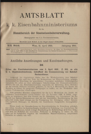 Verordnungs- und Anzeige-Blatt der k.k. General-Direction der österr. Staatsbahnen 19000421 Seite: 1