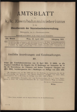 Verordnungs- und Anzeige-Blatt der k.k. General-Direction der österr. Staatsbahnen 19000428 Seite: 1