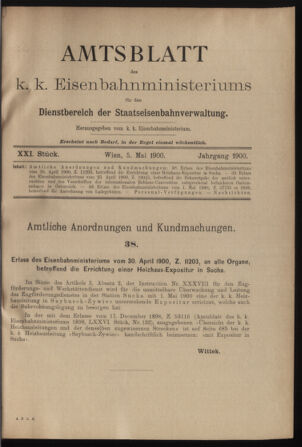 Verordnungs- und Anzeige-Blatt der k.k. General-Direction der österr. Staatsbahnen 19000505 Seite: 1