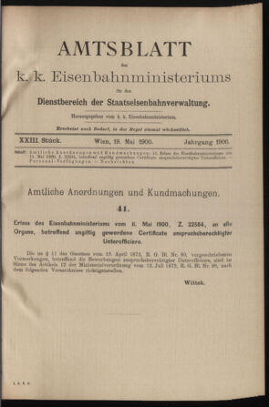 Verordnungs- und Anzeige-Blatt der k.k. General-Direction der österr. Staatsbahnen 19000519 Seite: 1