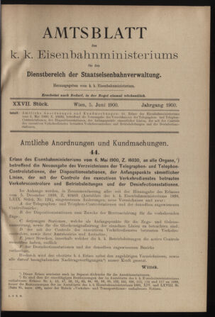 Verordnungs- und Anzeige-Blatt der k.k. General-Direction der österr. Staatsbahnen 19000605 Seite: 1