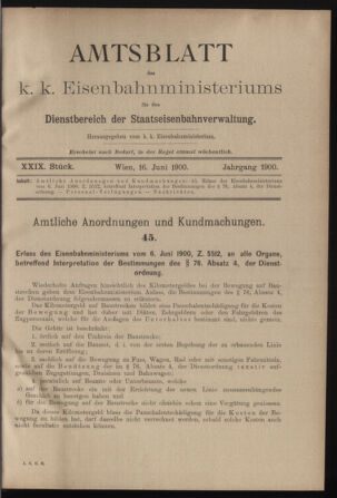 Verordnungs- und Anzeige-Blatt der k.k. General-Direction der österr. Staatsbahnen 19000616 Seite: 1