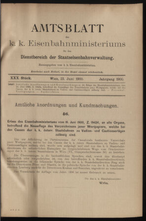 Verordnungs- und Anzeige-Blatt der k.k. General-Direction der österr. Staatsbahnen 19000623 Seite: 1