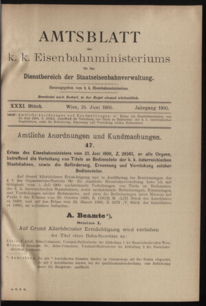 Verordnungs- und Anzeige-Blatt der k.k. General-Direction der österr. Staatsbahnen 19000624 Seite: 1