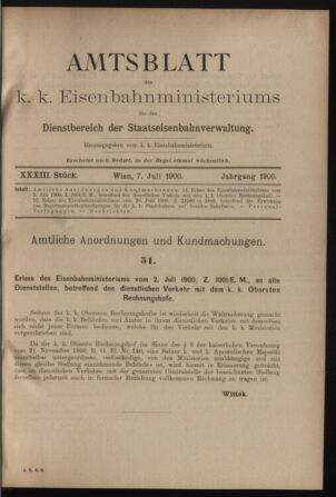 Verordnungs- und Anzeige-Blatt der k.k. General-Direction der österr. Staatsbahnen 19000707 Seite: 1