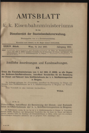 Verordnungs- und Anzeige-Blatt der k.k. General-Direction der österr. Staatsbahnen 19000714 Seite: 1