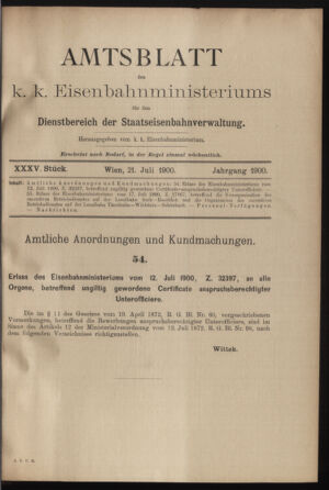 Verordnungs- und Anzeige-Blatt der k.k. General-Direction der österr. Staatsbahnen 19000721 Seite: 1