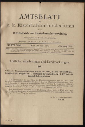 Verordnungs- und Anzeige-Blatt der k.k. General-Direction der österr. Staatsbahnen 19000728 Seite: 1