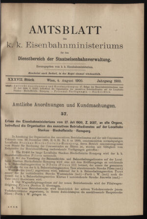 Verordnungs- und Anzeige-Blatt der k.k. General-Direction der österr. Staatsbahnen 19000804 Seite: 1