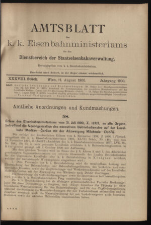 Verordnungs- und Anzeige-Blatt der k.k. General-Direction der österr. Staatsbahnen 19000811 Seite: 1