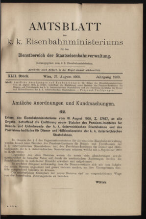 Verordnungs- und Anzeige-Blatt der k.k. General-Direction der österr. Staatsbahnen 19000827 Seite: 1