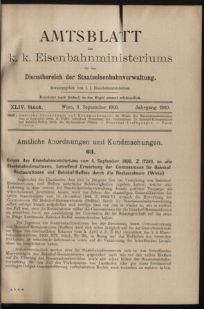 Verordnungs- und Anzeige-Blatt der k.k. General-Direction der österr. Staatsbahnen 19000908 Seite: 1