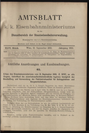 Verordnungs- und Anzeige-Blatt der k.k. General-Direction der österr. Staatsbahnen 19000922 Seite: 1