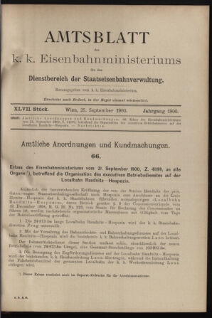 Verordnungs- und Anzeige-Blatt der k.k. General-Direction der österr. Staatsbahnen 19000925 Seite: 1