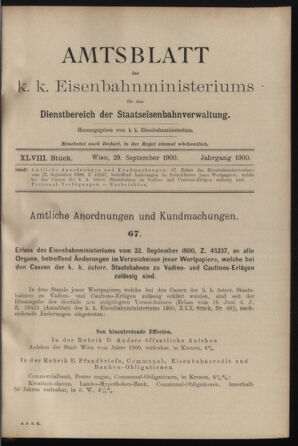 Verordnungs- und Anzeige-Blatt der k.k. General-Direction der österr. Staatsbahnen 19000929 Seite: 1