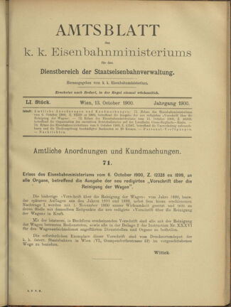 Verordnungs- und Anzeige-Blatt der k.k. General-Direction der österr. Staatsbahnen 19001013 Seite: 1