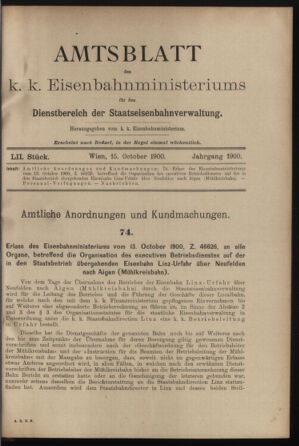 Verordnungs- und Anzeige-Blatt der k.k. General-Direction der österr. Staatsbahnen 19001015 Seite: 1