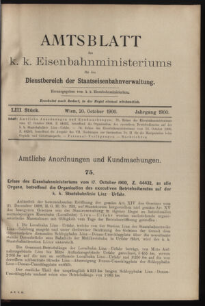 Verordnungs- und Anzeige-Blatt der k.k. General-Direction der österr. Staatsbahnen 19001020 Seite: 1