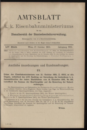 Verordnungs- und Anzeige-Blatt der k.k. General-Direction der österr. Staatsbahnen 19001027 Seite: 1