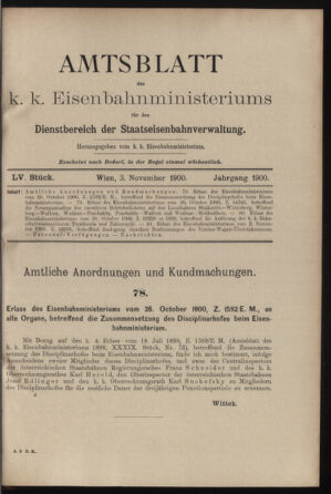 Verordnungs- und Anzeige-Blatt der k.k. General-Direction der österr. Staatsbahnen 19001103 Seite: 1