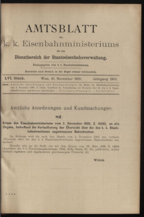 Verordnungs- und Anzeige-Blatt der k.k. General-Direction der österr. Staatsbahnen 19001110 Seite: 1