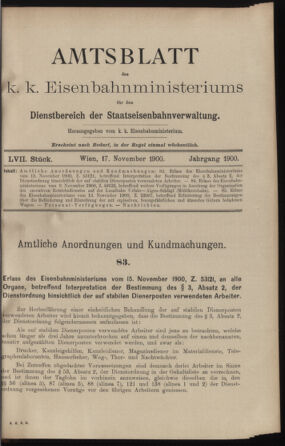 Verordnungs- und Anzeige-Blatt der k.k. General-Direction der österr. Staatsbahnen 19001117 Seite: 1