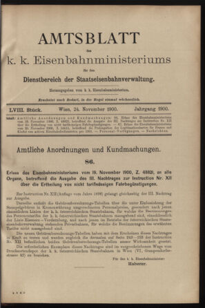 Verordnungs- und Anzeige-Blatt der k.k. General-Direction der österr. Staatsbahnen 19001124 Seite: 1