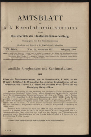 Verordnungs- und Anzeige-Blatt der k.k. General-Direction der österr. Staatsbahnen 19001126 Seite: 1