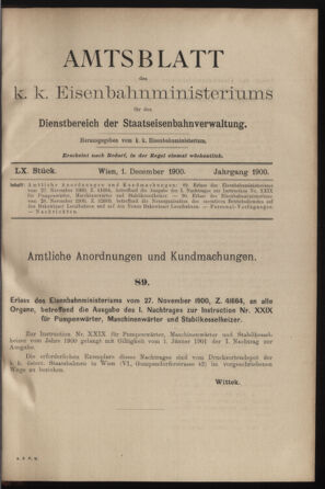 Verordnungs- und Anzeige-Blatt der k.k. General-Direction der österr. Staatsbahnen 19001201 Seite: 1