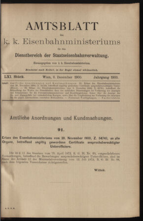 Verordnungs- und Anzeige-Blatt der k.k. General-Direction der österr. Staatsbahnen 19001208 Seite: 1