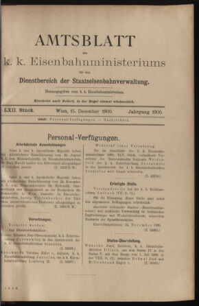 Verordnungs- und Anzeige-Blatt der k.k. General-Direction der österr. Staatsbahnen 19001215 Seite: 1