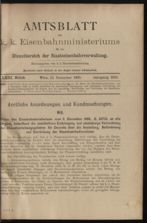 Verordnungs- und Anzeige-Blatt der k.k. General-Direction der österr. Staatsbahnen 19001222 Seite: 1