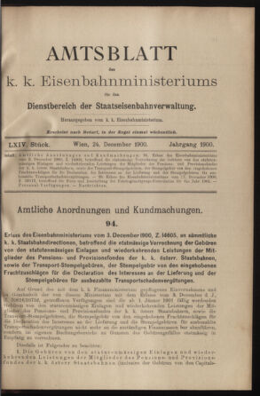 Verordnungs- und Anzeige-Blatt der k.k. General-Direction der österr. Staatsbahnen 19001224 Seite: 1