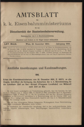 Verordnungs- und Anzeige-Blatt der k.k. General-Direction der österr. Staatsbahnen 19001229 Seite: 1