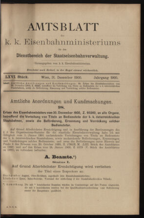 Verordnungs- und Anzeige-Blatt der k.k. General-Direction der österr. Staatsbahnen 19001231 Seite: 1