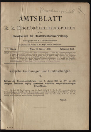 Verordnungs- und Anzeige-Blatt der k.k. General-Direction der österr. Staatsbahnen 19010112 Seite: 1