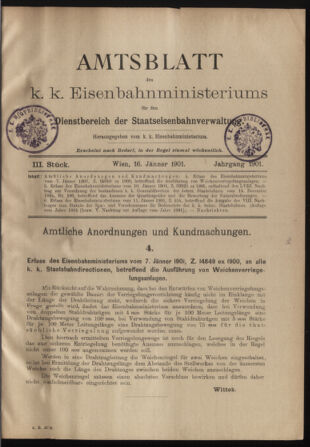 Verordnungs- und Anzeige-Blatt der k.k. General-Direction der österr. Staatsbahnen 19010116 Seite: 1