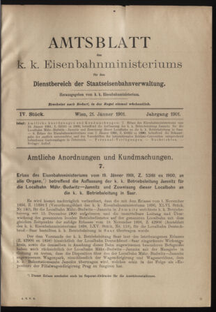 Verordnungs- und Anzeige-Blatt der k.k. General-Direction der österr. Staatsbahnen 19010121 Seite: 1