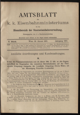 Verordnungs- und Anzeige-Blatt der k.k. General-Direction der österr. Staatsbahnen 19010126 Seite: 1