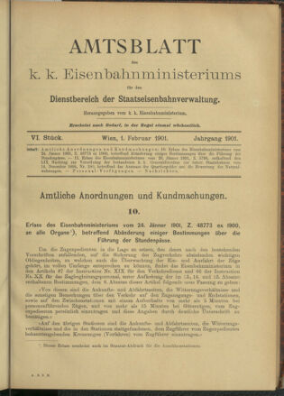 Verordnungs- und Anzeige-Blatt der k.k. General-Direction der österr. Staatsbahnen 19010201 Seite: 1