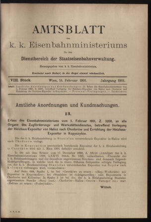 Verordnungs- und Anzeige-Blatt der k.k. General-Direction der österr. Staatsbahnen 19010216 Seite: 1