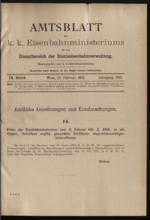 Verordnungs- und Anzeige-Blatt der k.k. General-Direction der österr. Staatsbahnen 19010223 Seite: 1