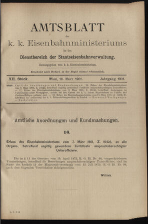 Verordnungs- und Anzeige-Blatt der k.k. General-Direction der österr. Staatsbahnen 19010316 Seite: 1