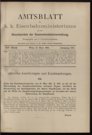 Verordnungs- und Anzeige-Blatt der k.k. General-Direction der österr. Staatsbahnen 19010330 Seite: 1